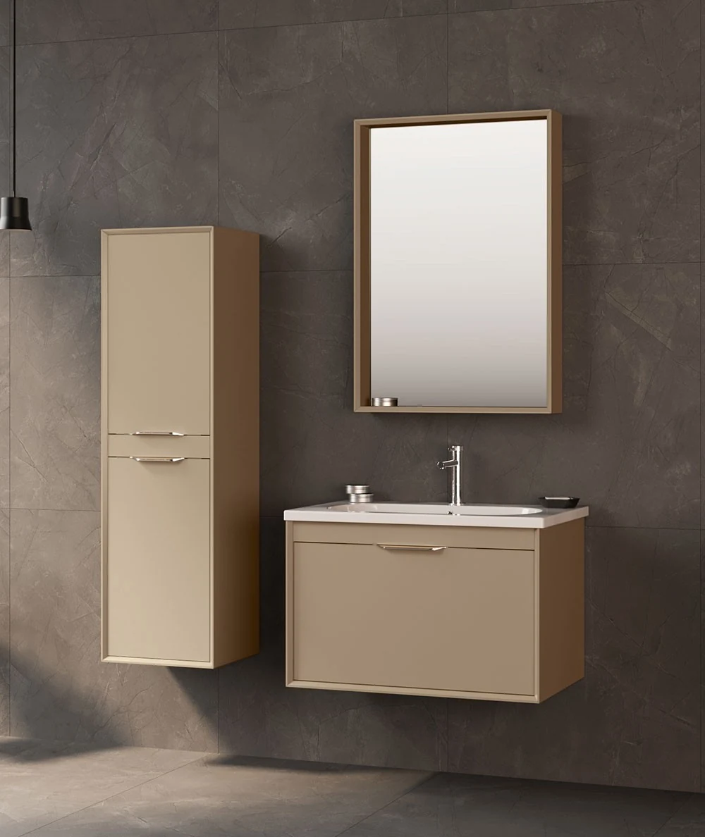 Orka Clay 100 CM Tek Çekmeceli Banyo Dolabı Takımı + Boy Dolabı Dahil Sahra