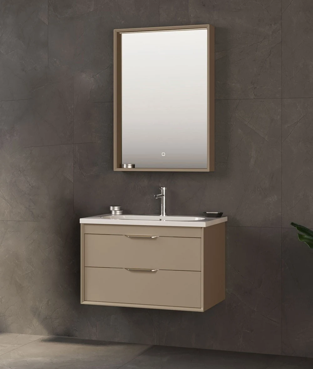 Orka Clay 65 CM Çift Çekmeceli Banyo Dolabı Takımı Sahra