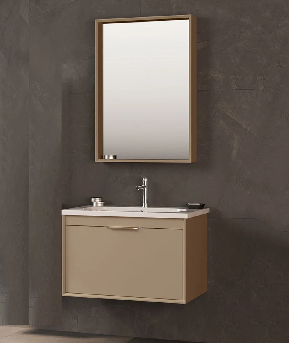 Orka Clay 100 CM Tek Çekmeceli Banyo Dolabı Takımı Sahra