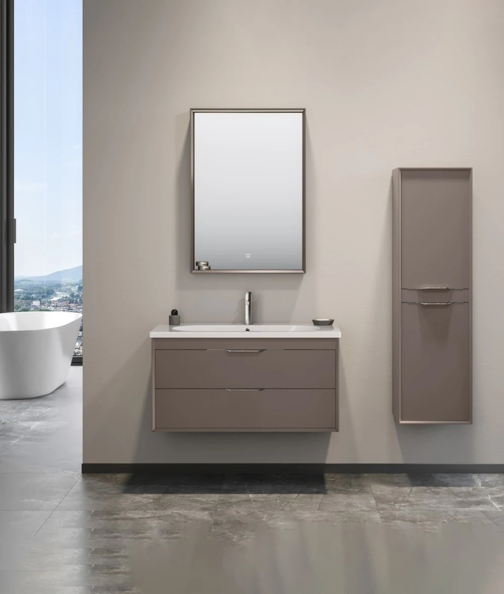Orka Clay 100 CM Çift Çekmeceli Banyo Dolabı Takımı + Boy Dolabı Dahil Toprak