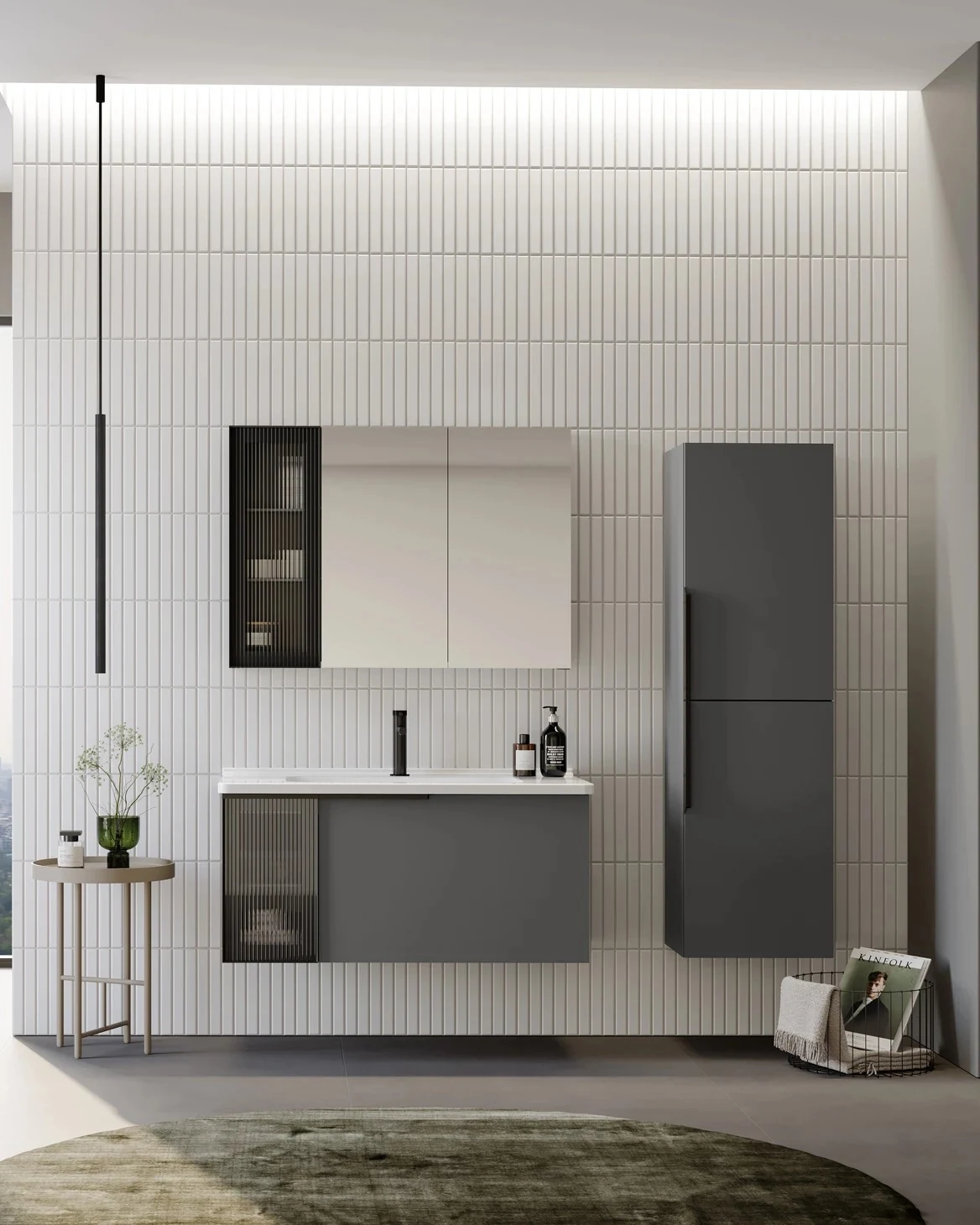 Orka Pure 100 CM Banyo Dolabı Takımı + Boy Dolabı Dahil Gri