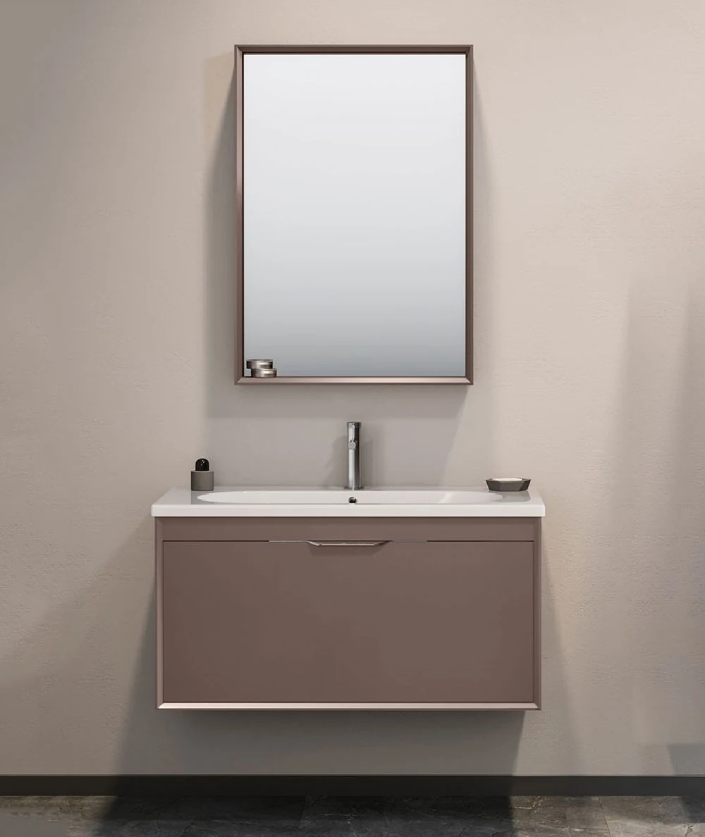 Orka Clay 100 CM Tek Çekmeceli Banyo Dolabı Takımı Toprak
