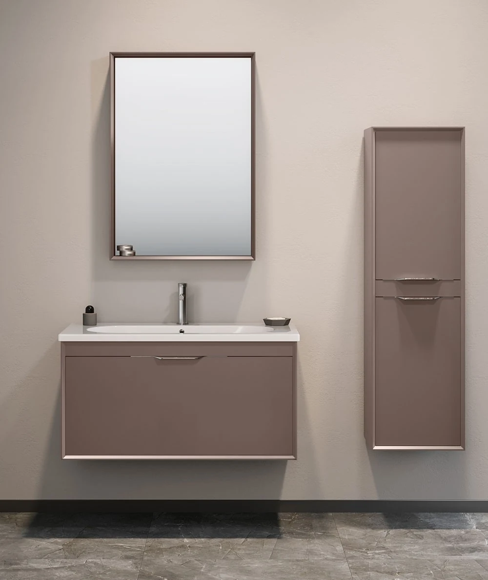 Orka Clay 100 CM Tek Çekmeceli Banyo Dolabı Takımı + Boy Dolabı Dahil Toprak
