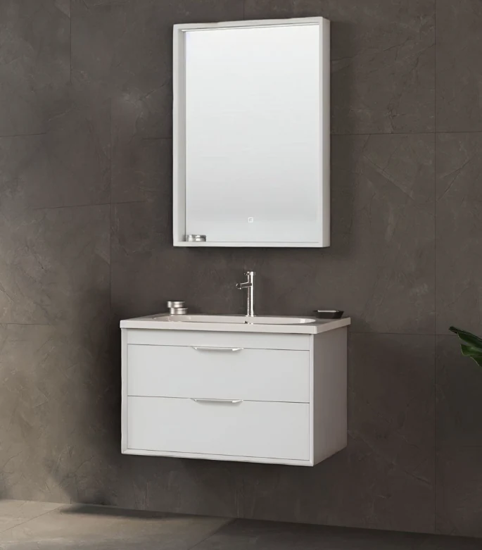 Orka Clay 65 CM Çift Çekmeceli Banyo Dolabı Takımı Beyaz