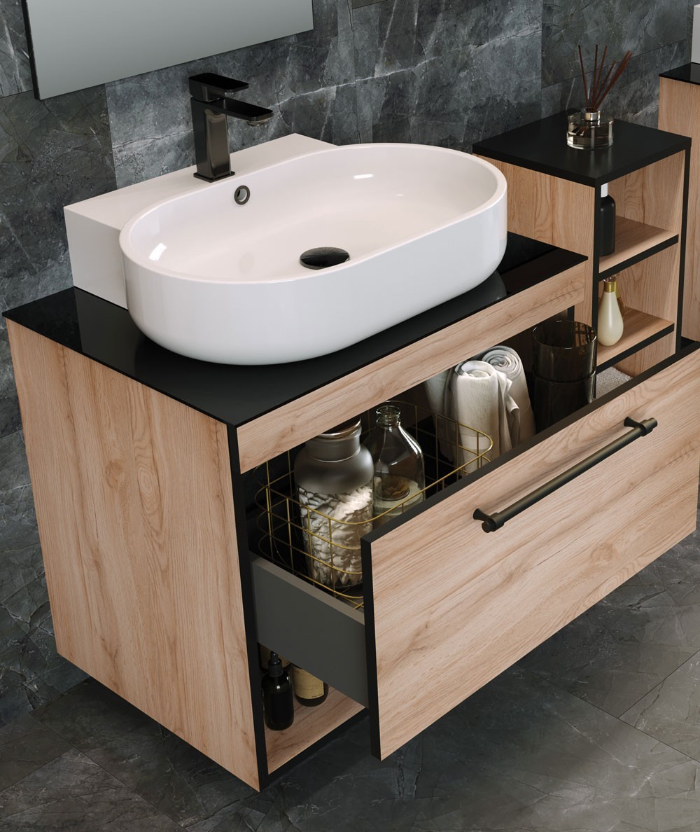 Orka Knidos 90 CM Banyo Dolabı Takım (Boy Dolabı Hariç)  Led Işıklı