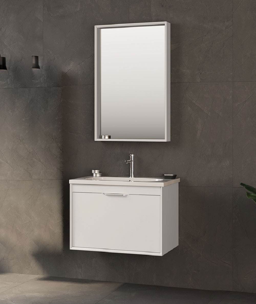 Orka Clay 100 CM Tek Çekmeceli Banyo Dolabı Takımı Beyaz