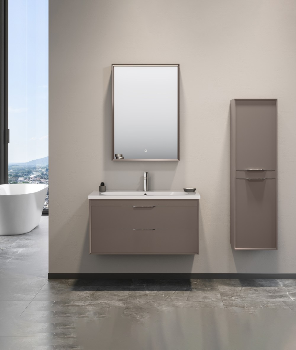 Orka Clay 100 CM Çift Çekmeceli Banyo Dolabı Takımı + Boy Dolabı Dahil Toprak