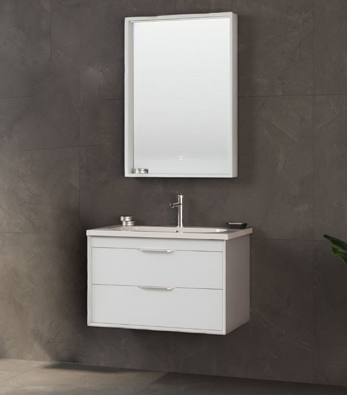 Orka Clay 100 CM Çift Çekmeceli Banyo Dolabı Takımı Beyaz