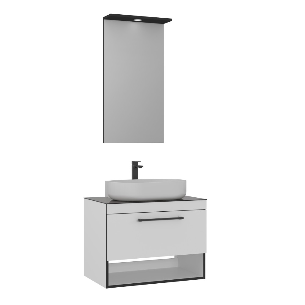 Orka Knidos 90 CM Banyo Dolabı Takım (Boy Dolabı Hariç)  Beyaz Led Işıklı