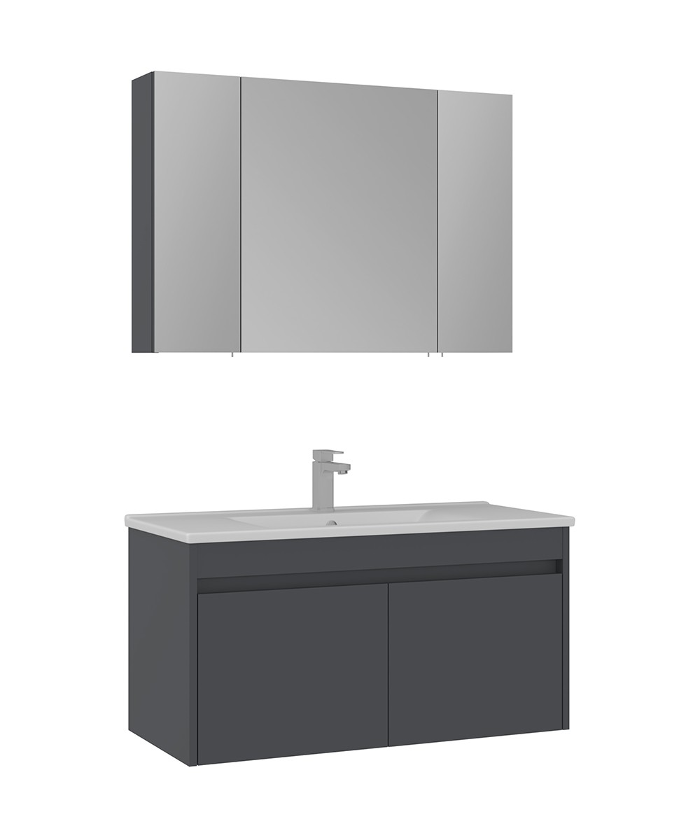 Orka Side 100 CM Kapaklı Banyo Dolabı Takım Antrasit