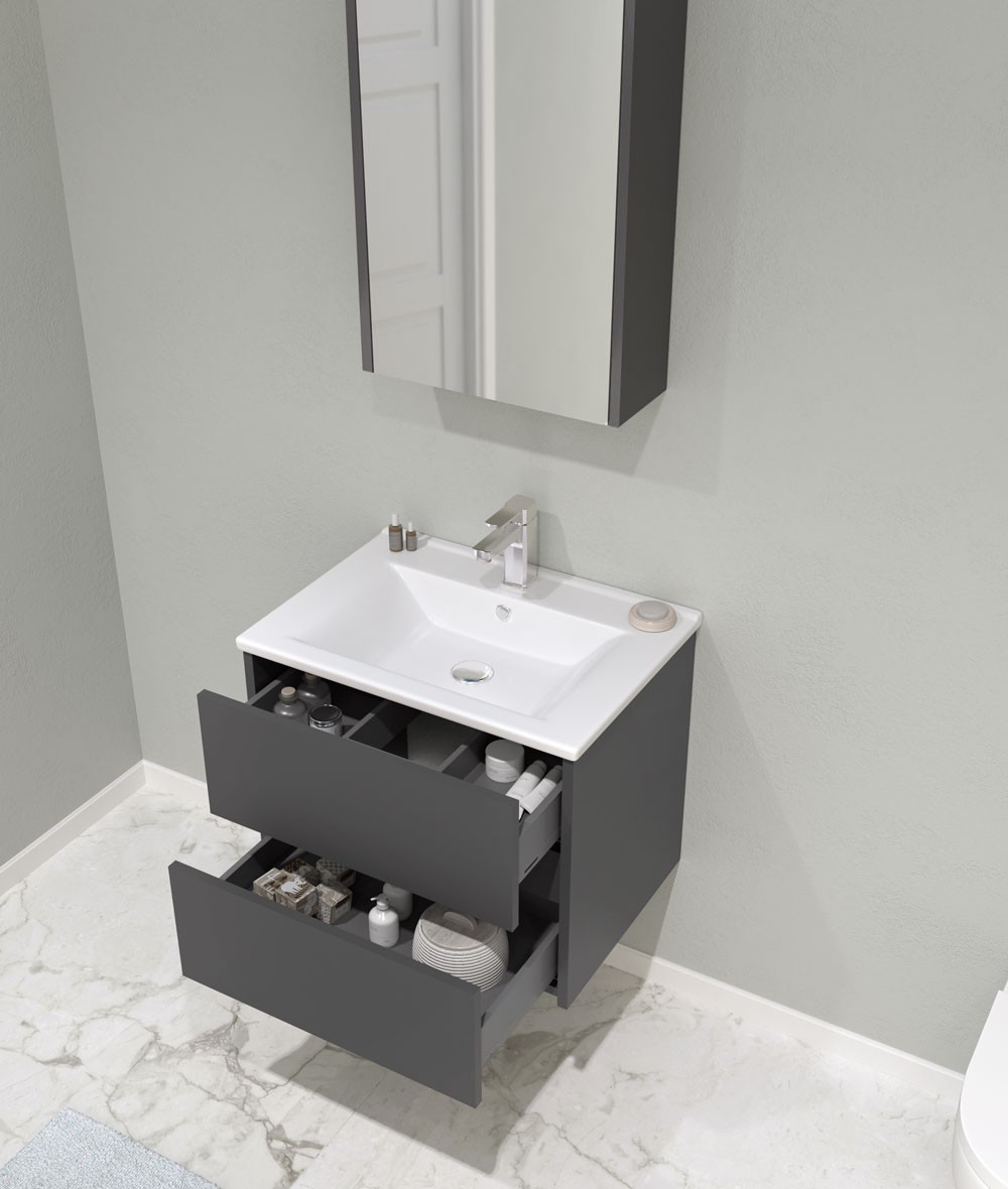 Orka Side 65 CM Çekmeceli Banyo Dolabı Takım Antrasit